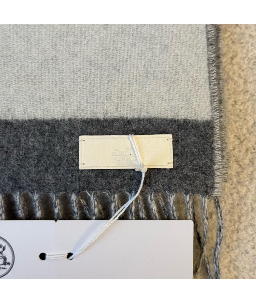 HERMES Серый шерстяной шарф, фото 4