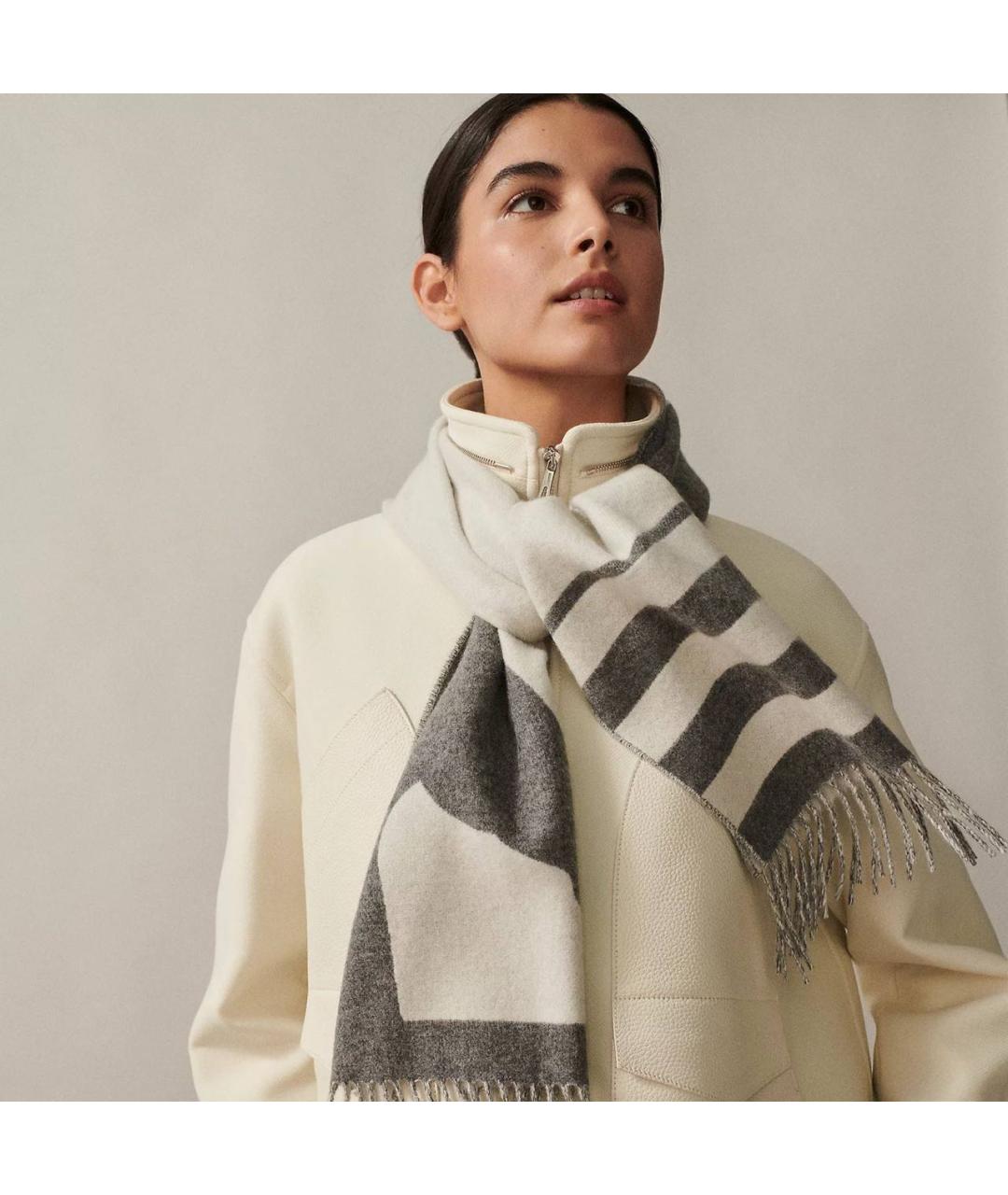 HERMES Серый шерстяной шарф, фото 5