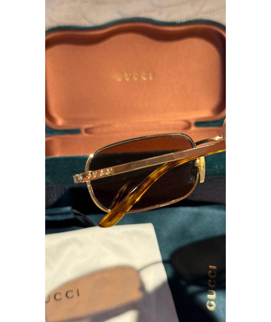 GUCCI Коричневые металлические солнцезащитные очки, фото 3