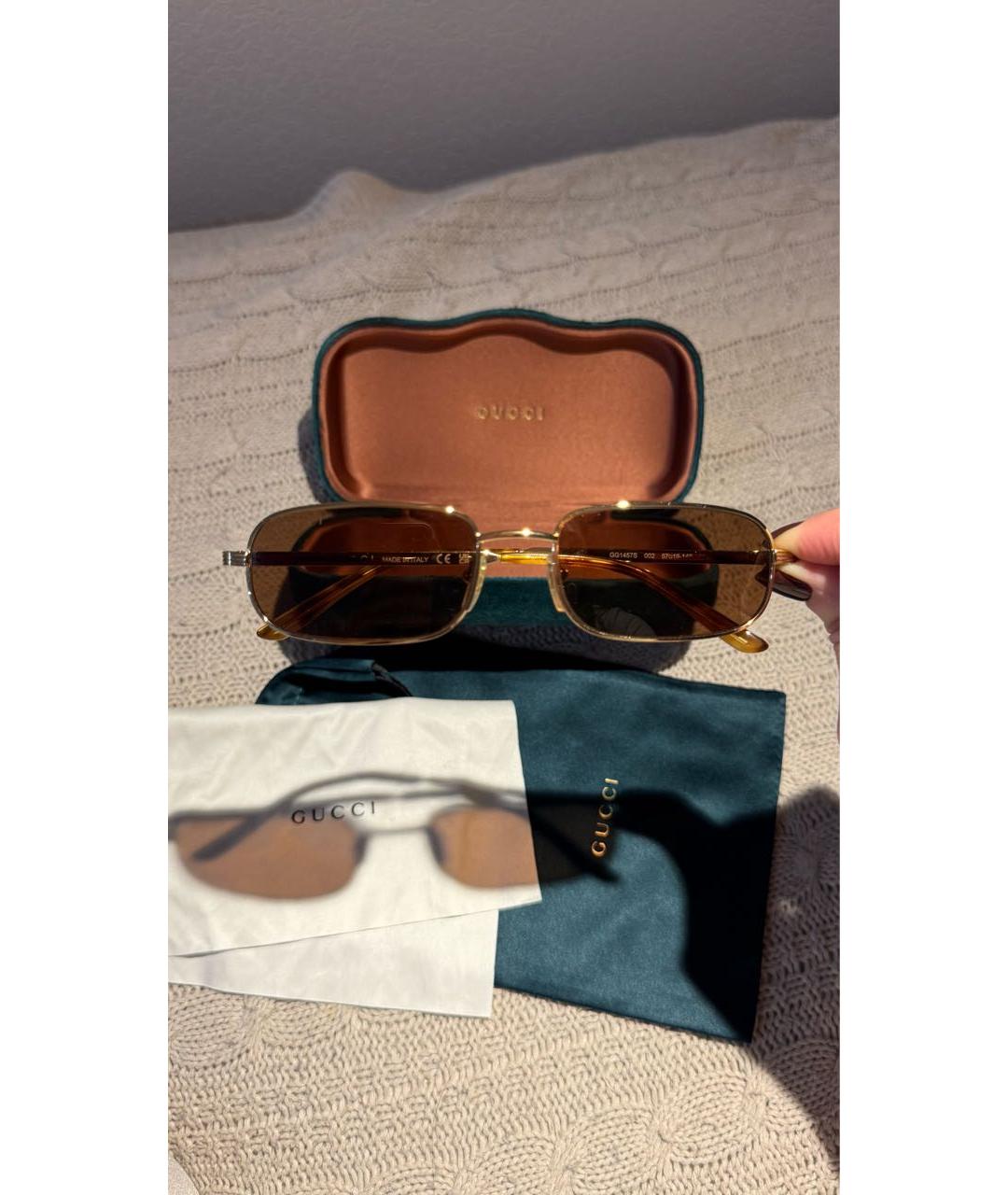 GUCCI Коричневые металлические солнцезащитные очки, фото 2