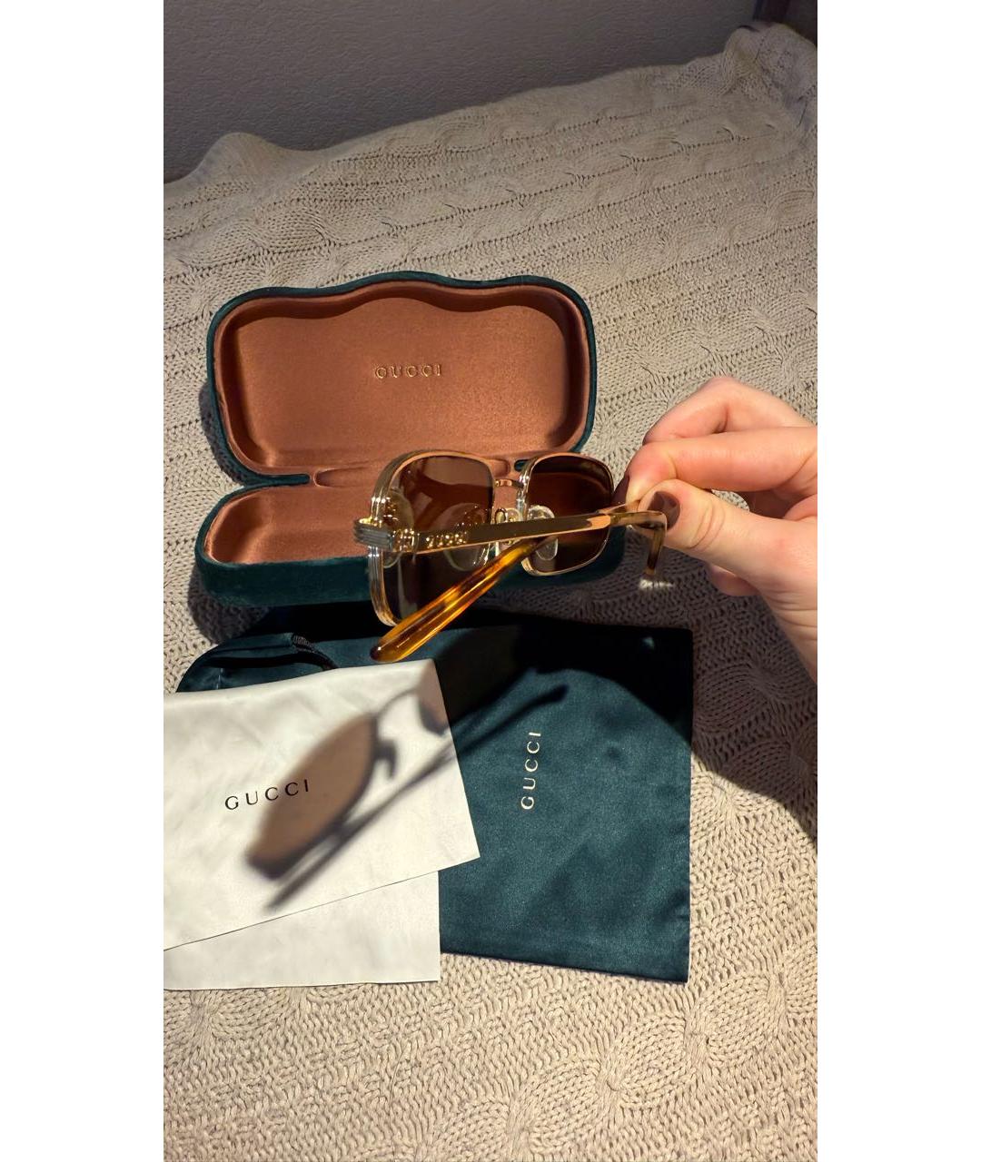 GUCCI Коричневые металлические солнцезащитные очки, фото 5