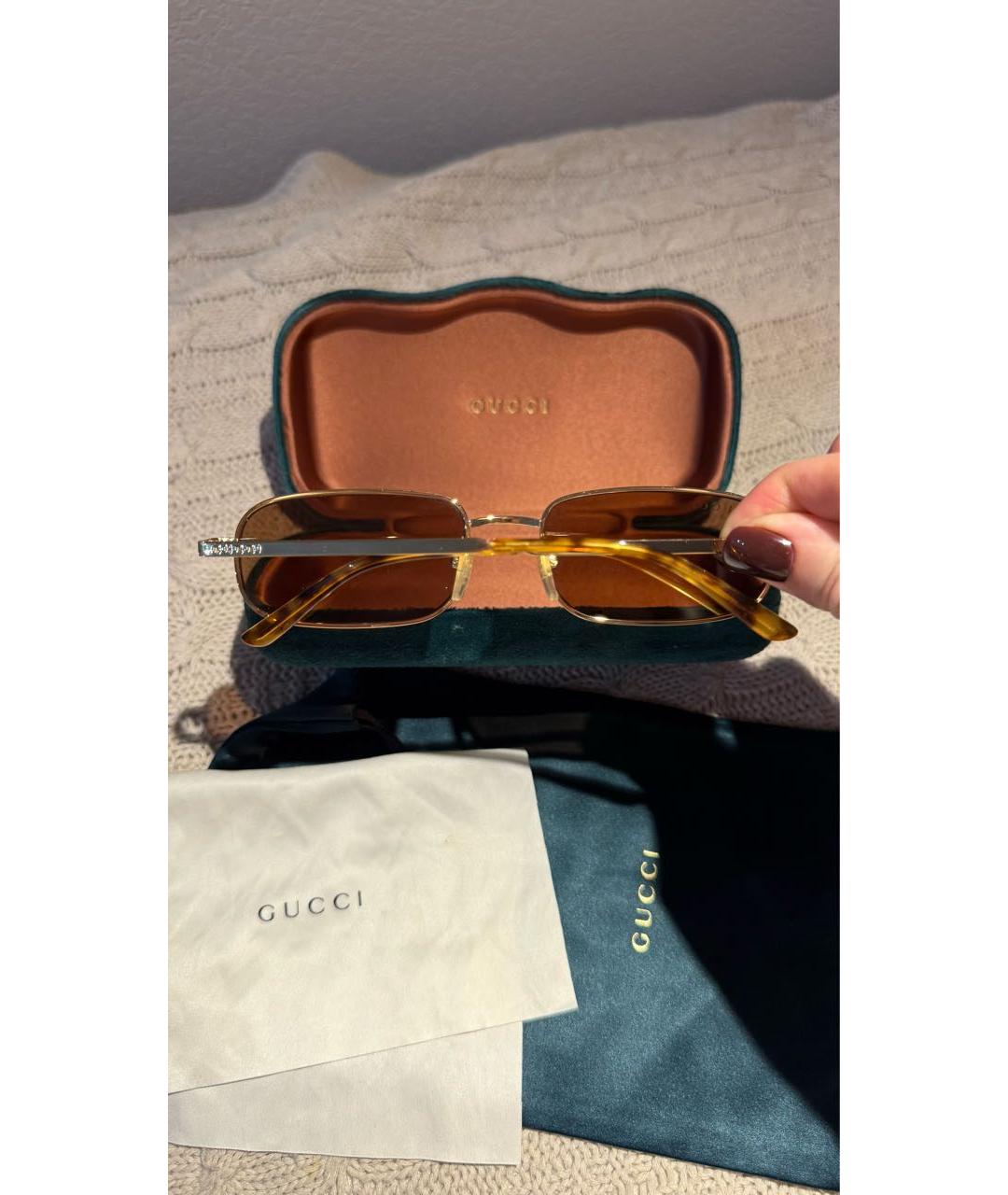 GUCCI Коричневые металлические солнцезащитные очки, фото 4