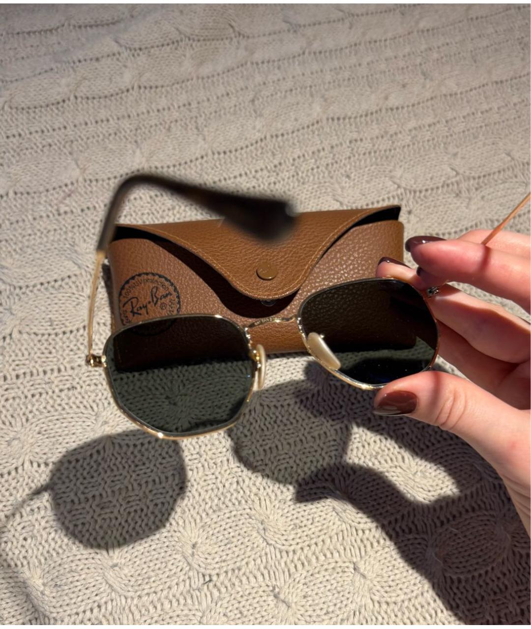 RAY BAN Коричневые металлические солнцезащитные очки, фото 3