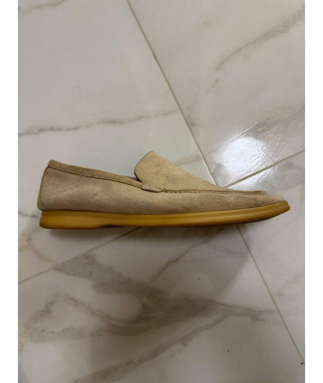 LORO PIANA Бежевые замшевые лоферы, фото 7