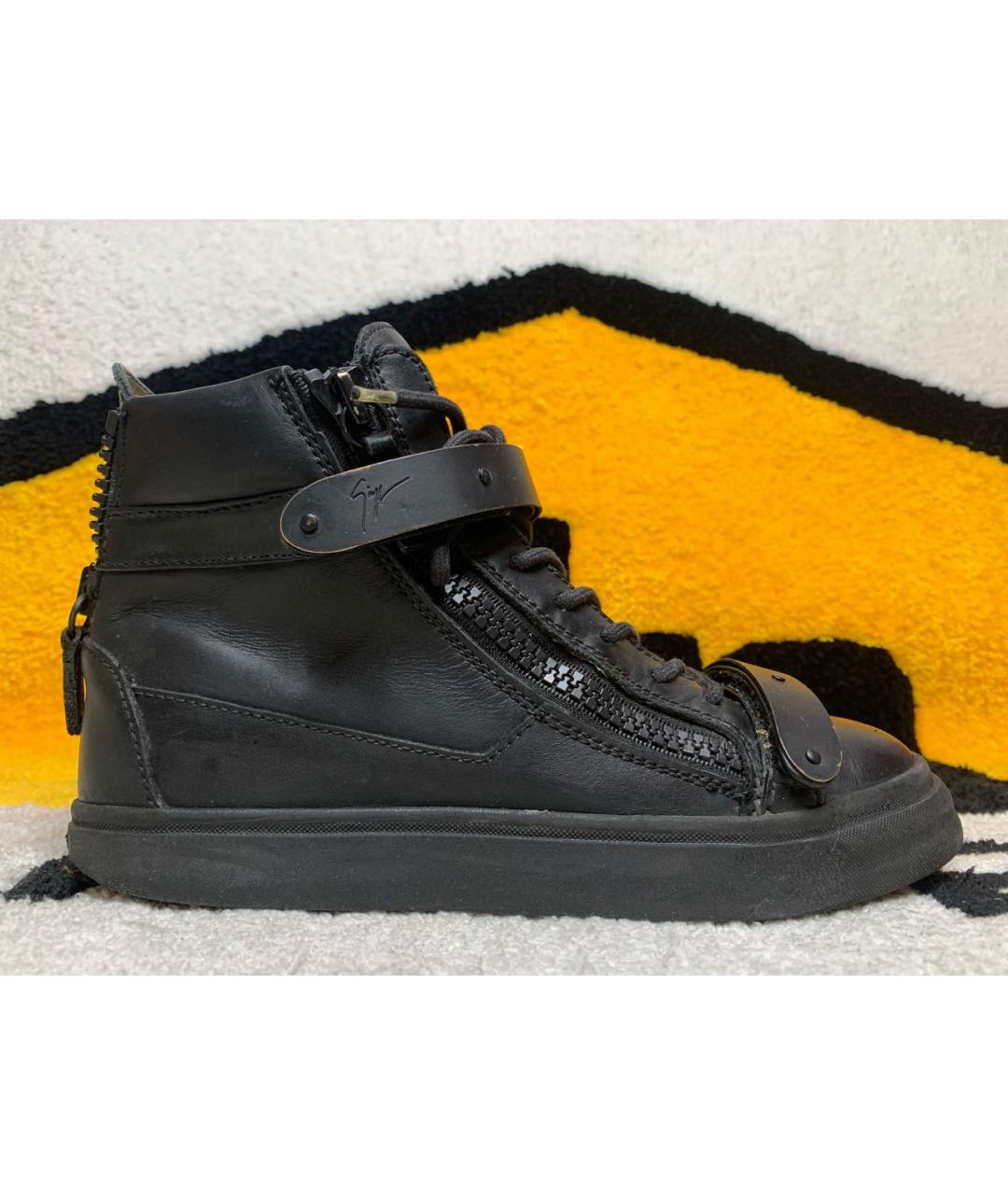 GIUSEPPE ZANOTTI DESIGN Черные кожаные кеды, фото 9