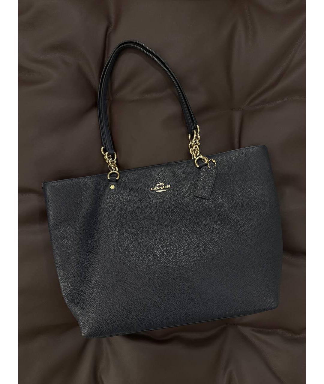 COACH Темно-синяя кожаная сумка тоут, фото 2