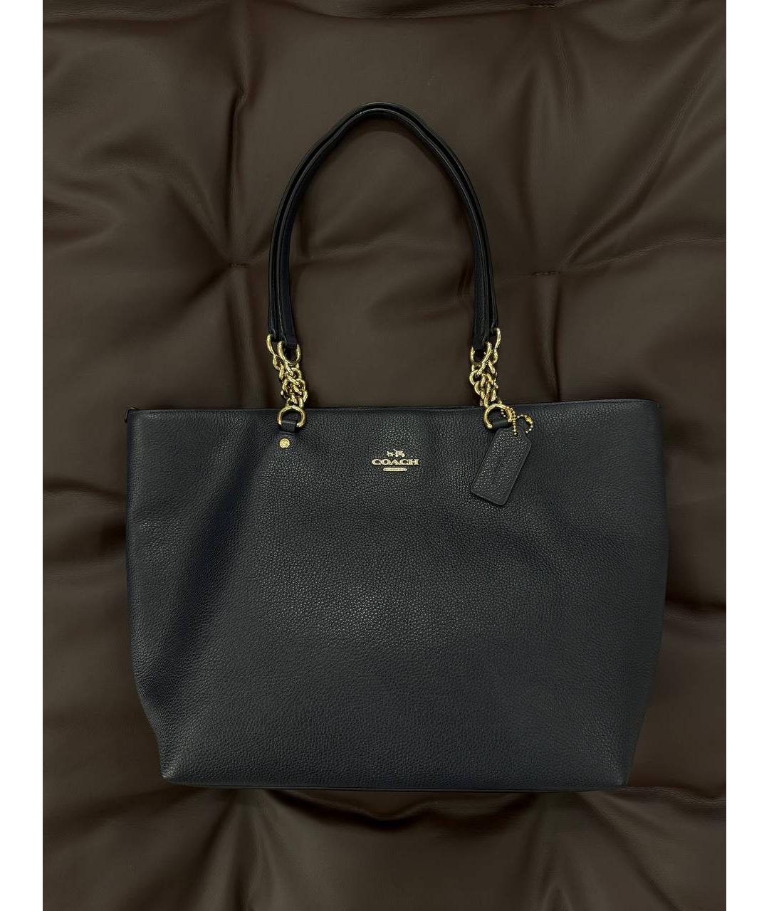 COACH Темно-синяя кожаная сумка тоут, фото 7