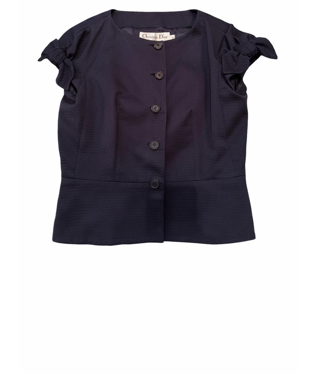 CHRISTIAN DIOR Темно-синий твидовый жакет/пиджак, фото 1