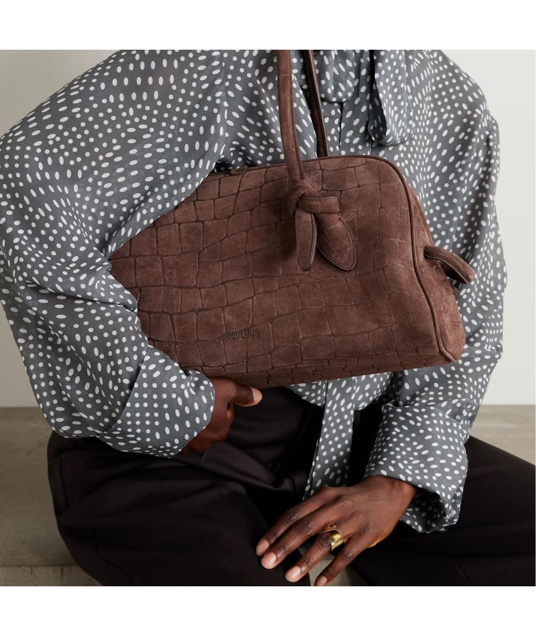 JACQUEMUS Коричневая замшевая сумка через плечо, фото 4