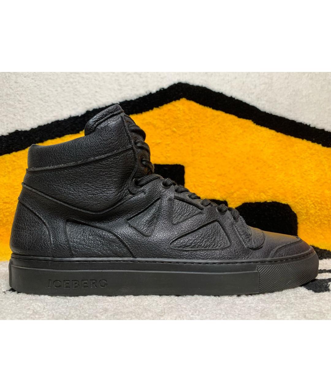 ICEBERG Черные кожаные высокие кроссовки / кеды, фото 9