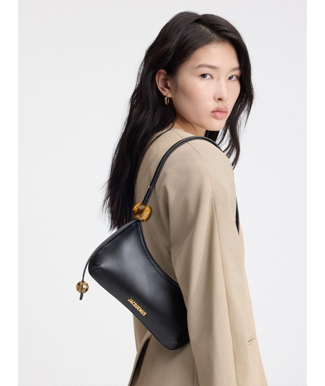 JACQUEMUS Черная кожаная сумка через плечо, фото 4