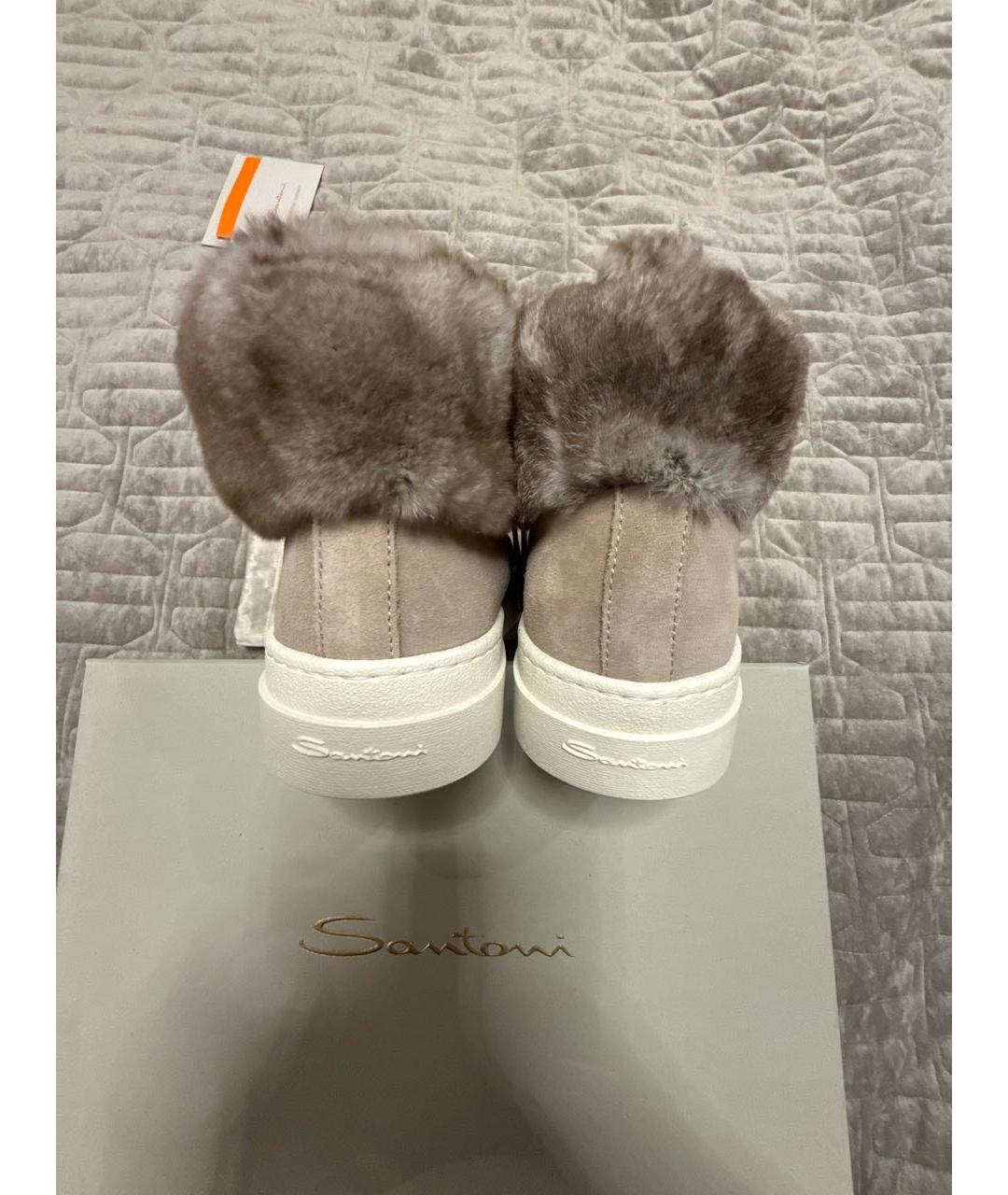 SANTONI Бежевые замшевые кеды, фото 4