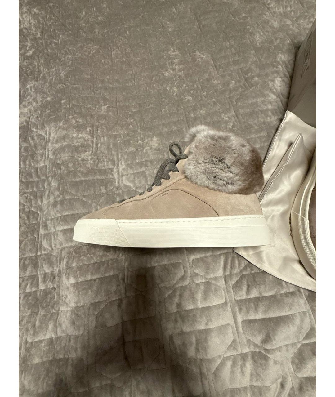 SANTONI Бежевые замшевые кеды, фото 8