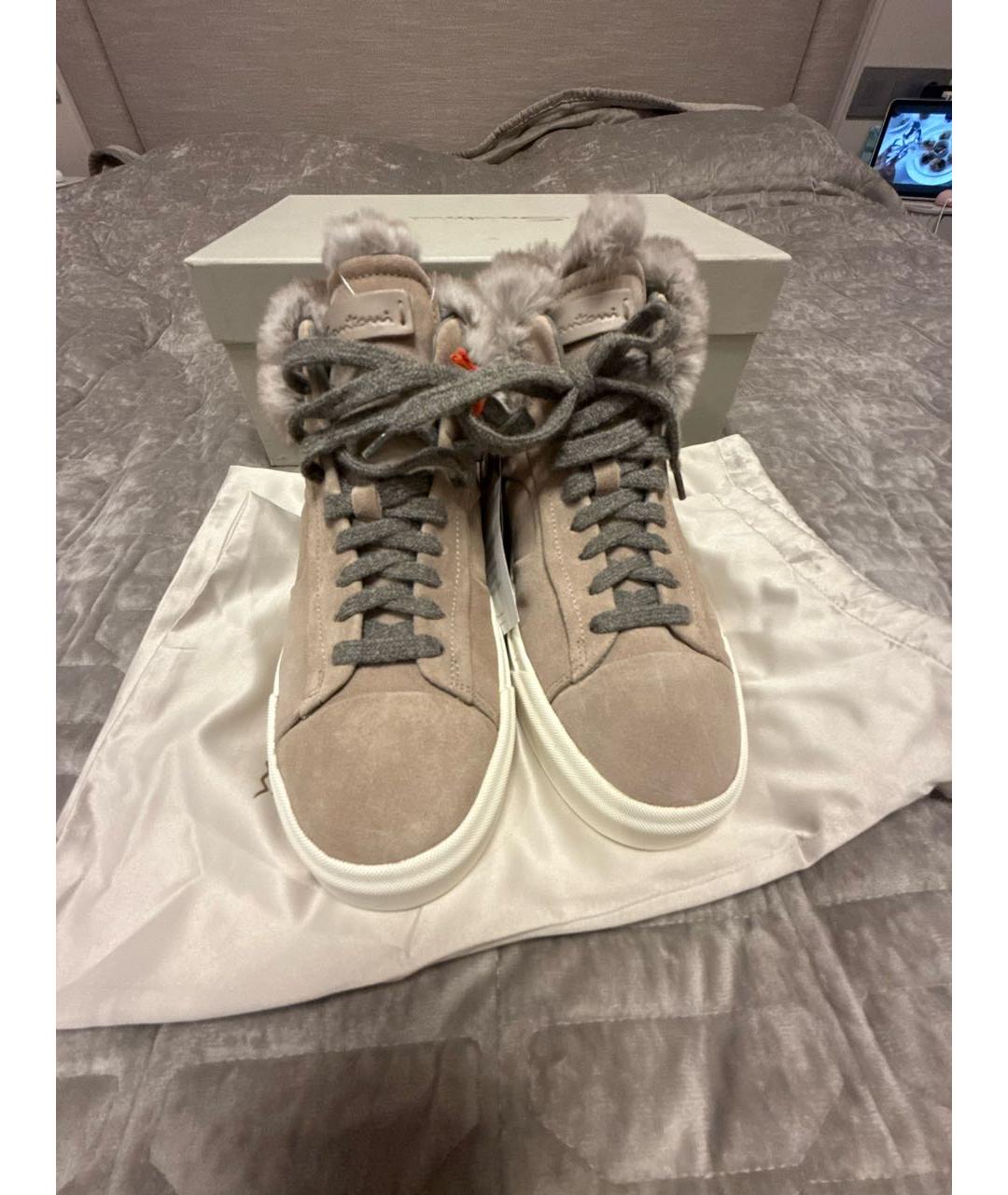 SANTONI Бежевые замшевые кеды, фото 2