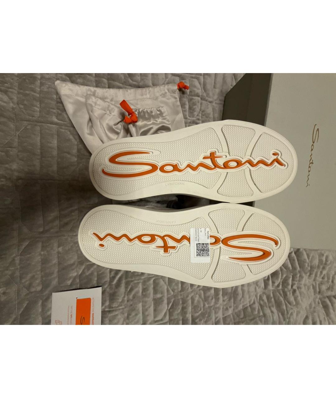 SANTONI Бежевые замшевые кеды, фото 7