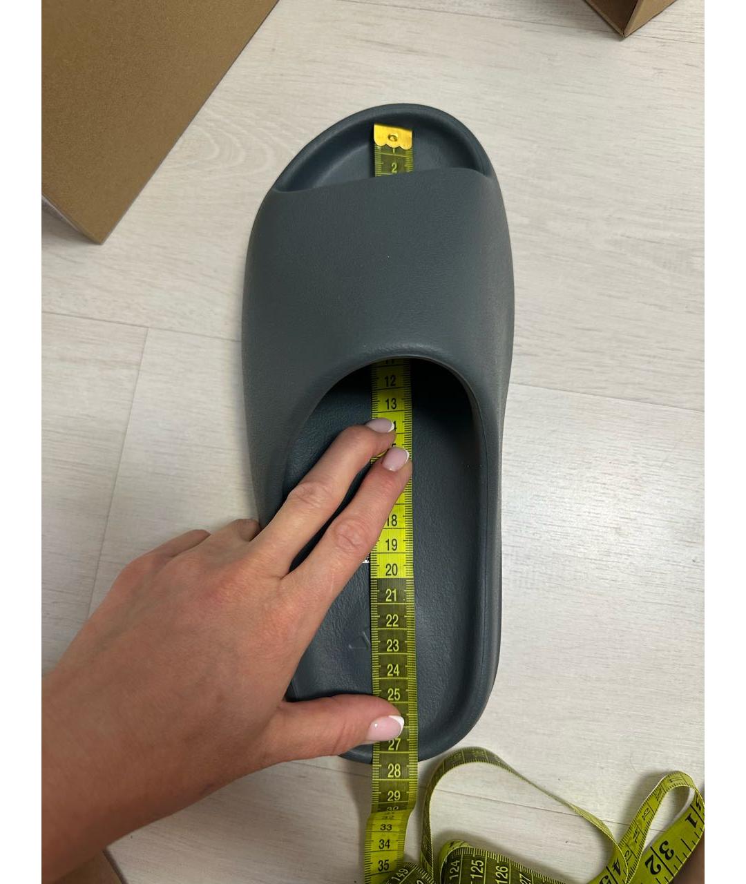 ADIDAS YEEZY Антрацитовые резиновые шлепанцы, фото 7