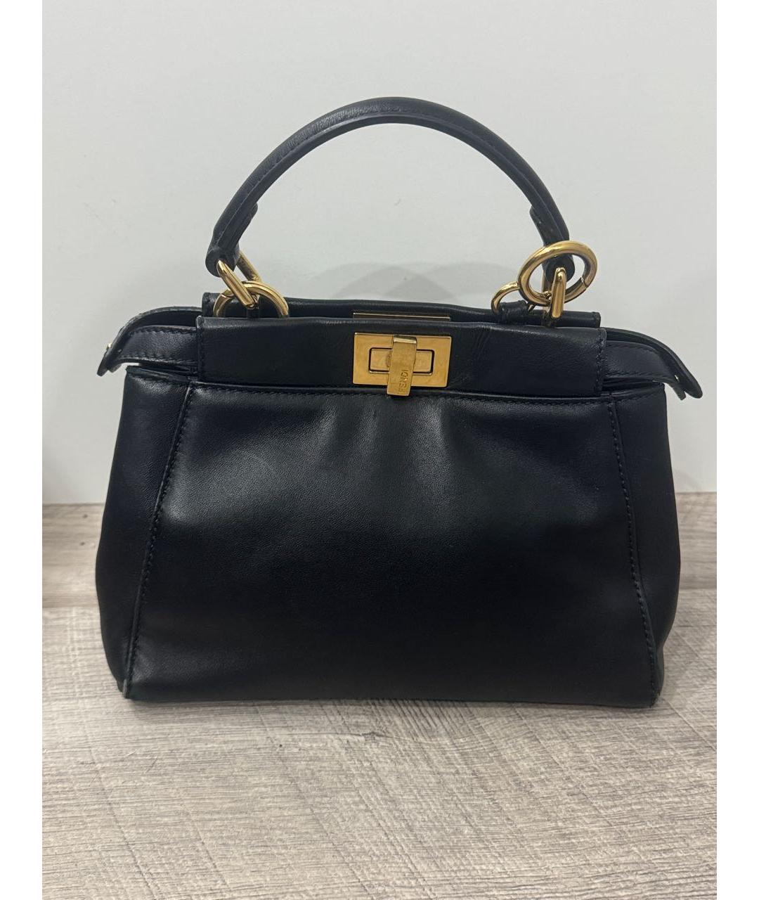 FENDI Черная кожаная сумка с короткими ручками, фото 7