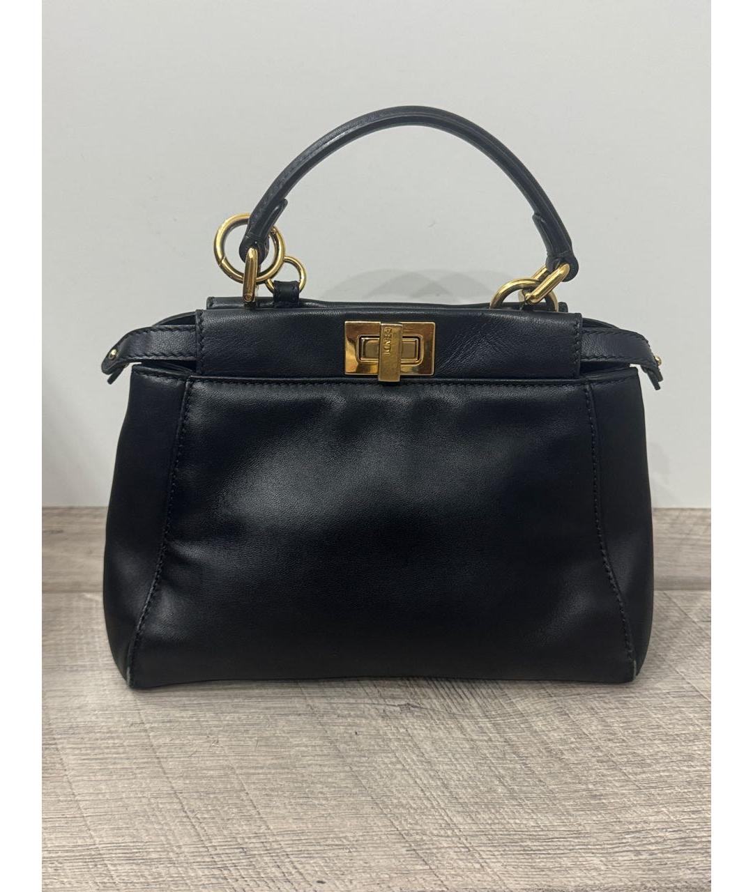 FENDI Черная кожаная сумка с короткими ручками, фото 3
