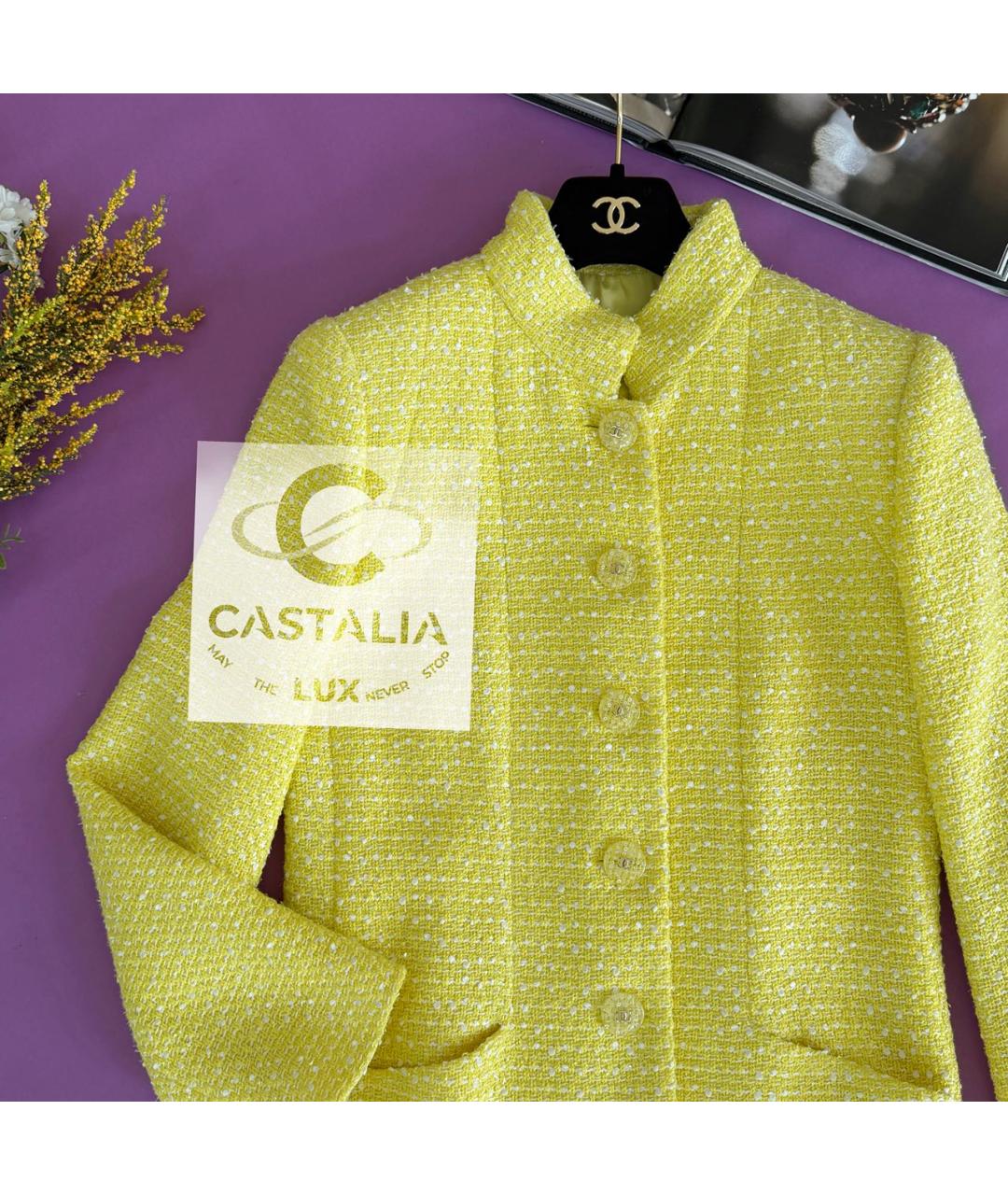 CHANEL Желтый твидовый жакет/пиджак, фото 6