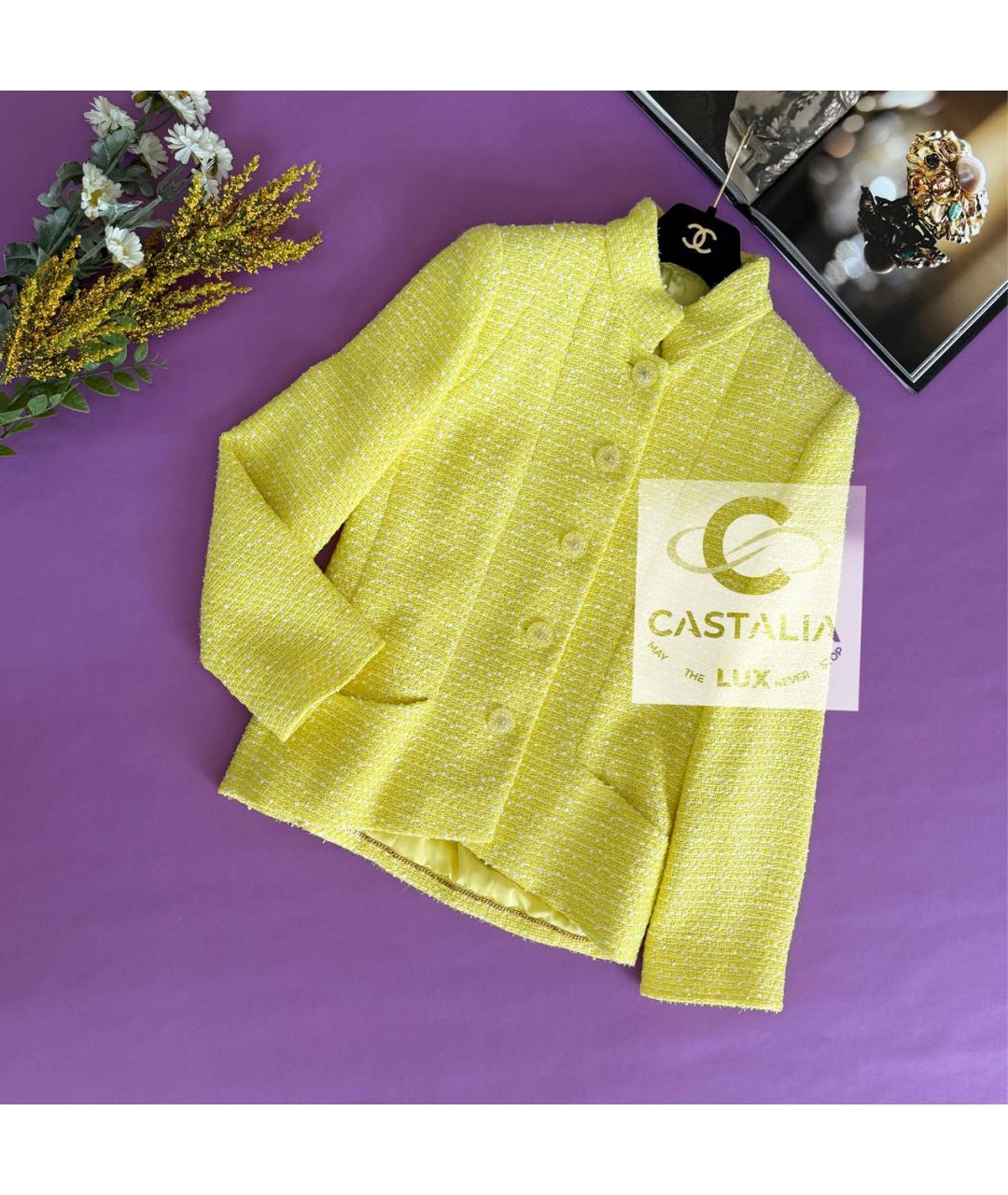 CHANEL Желтый твидовый жакет/пиджак, фото 5