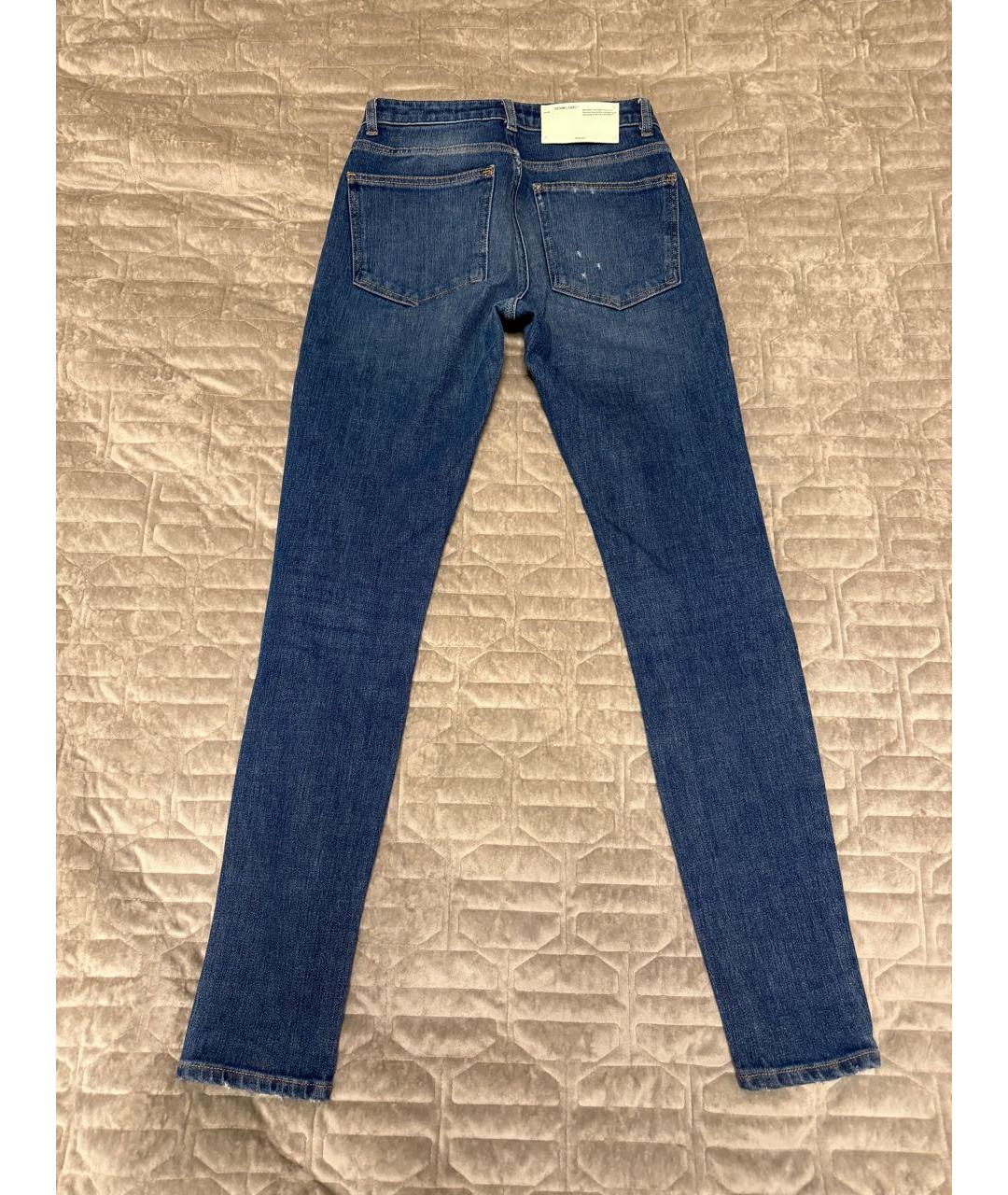 OFF-WHITE Синие хлопко-эластановые джинсы слим, фото 2