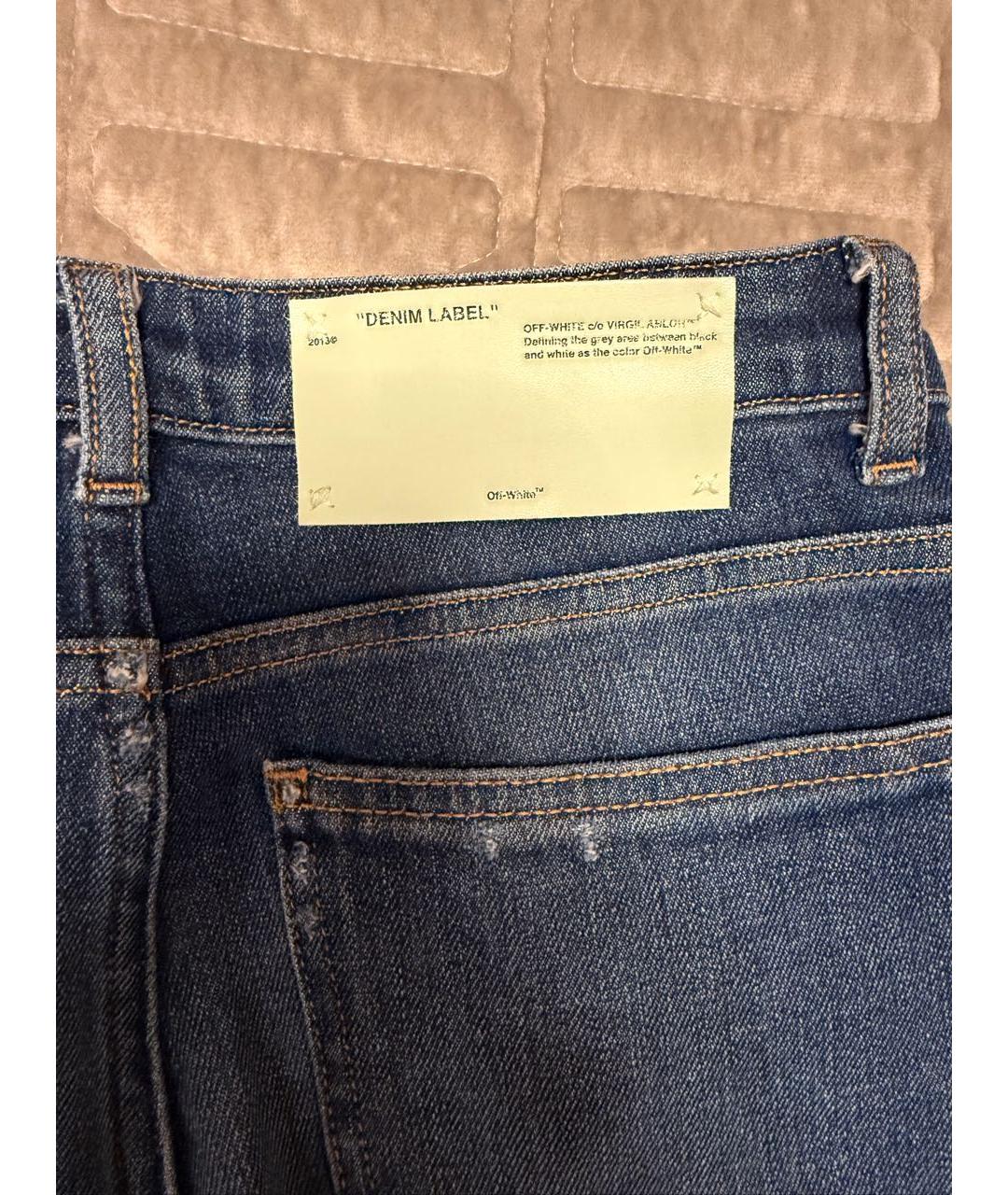 OFF-WHITE Синие хлопко-эластановые джинсы слим, фото 3