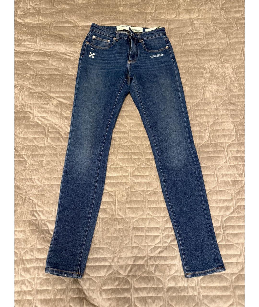 OFF-WHITE Синие хлопко-эластановые джинсы слим, фото 6