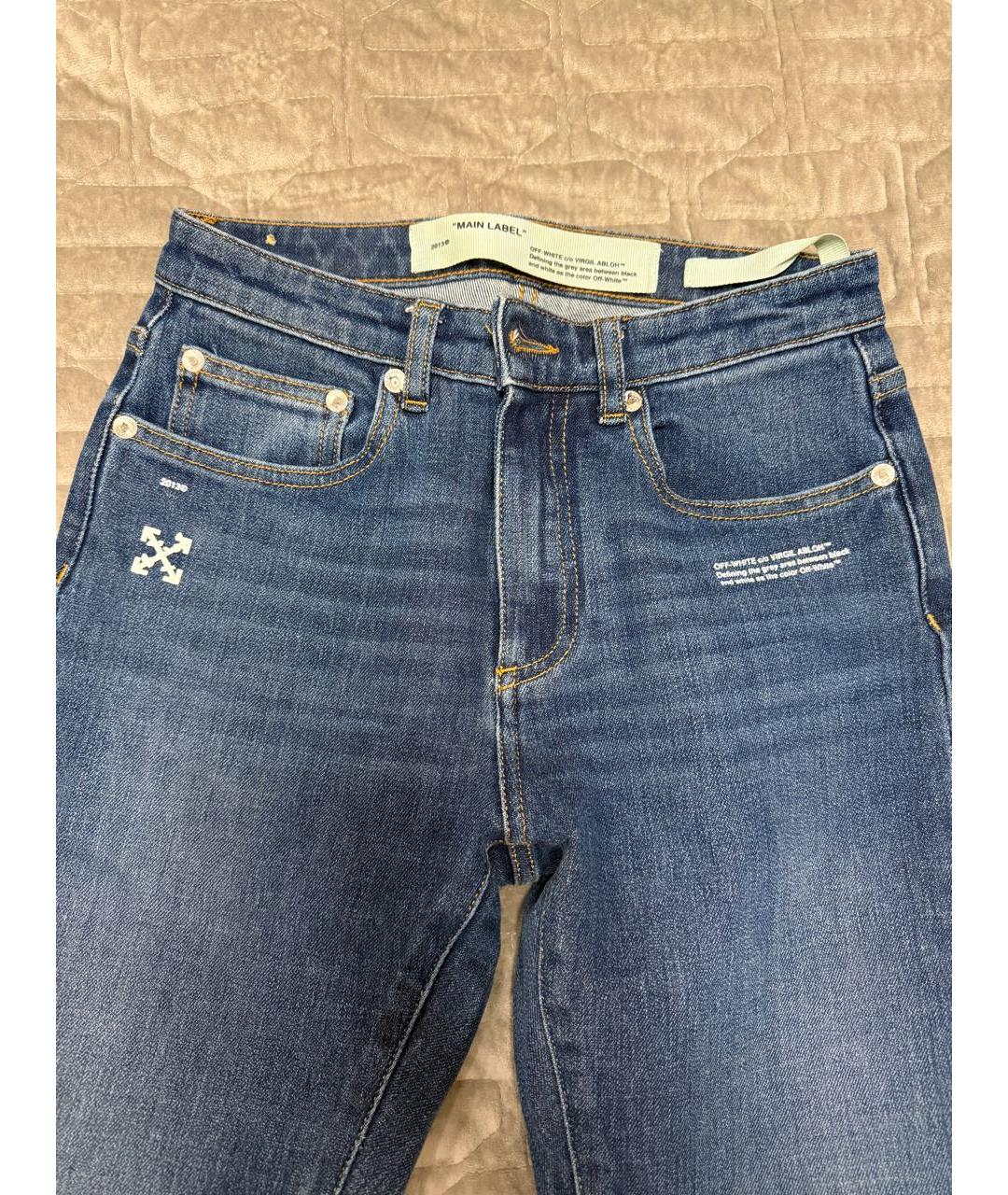 OFF-WHITE Синие хлопко-эластановые джинсы слим, фото 4