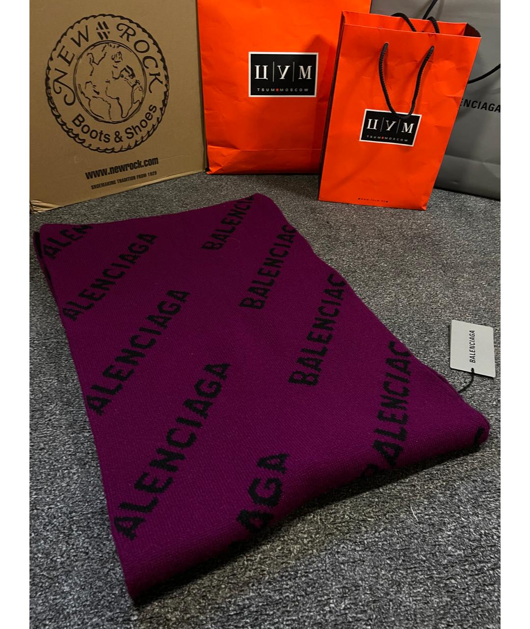 BALENCIAGA Фиолетовый шерстяной шарф, фото 4