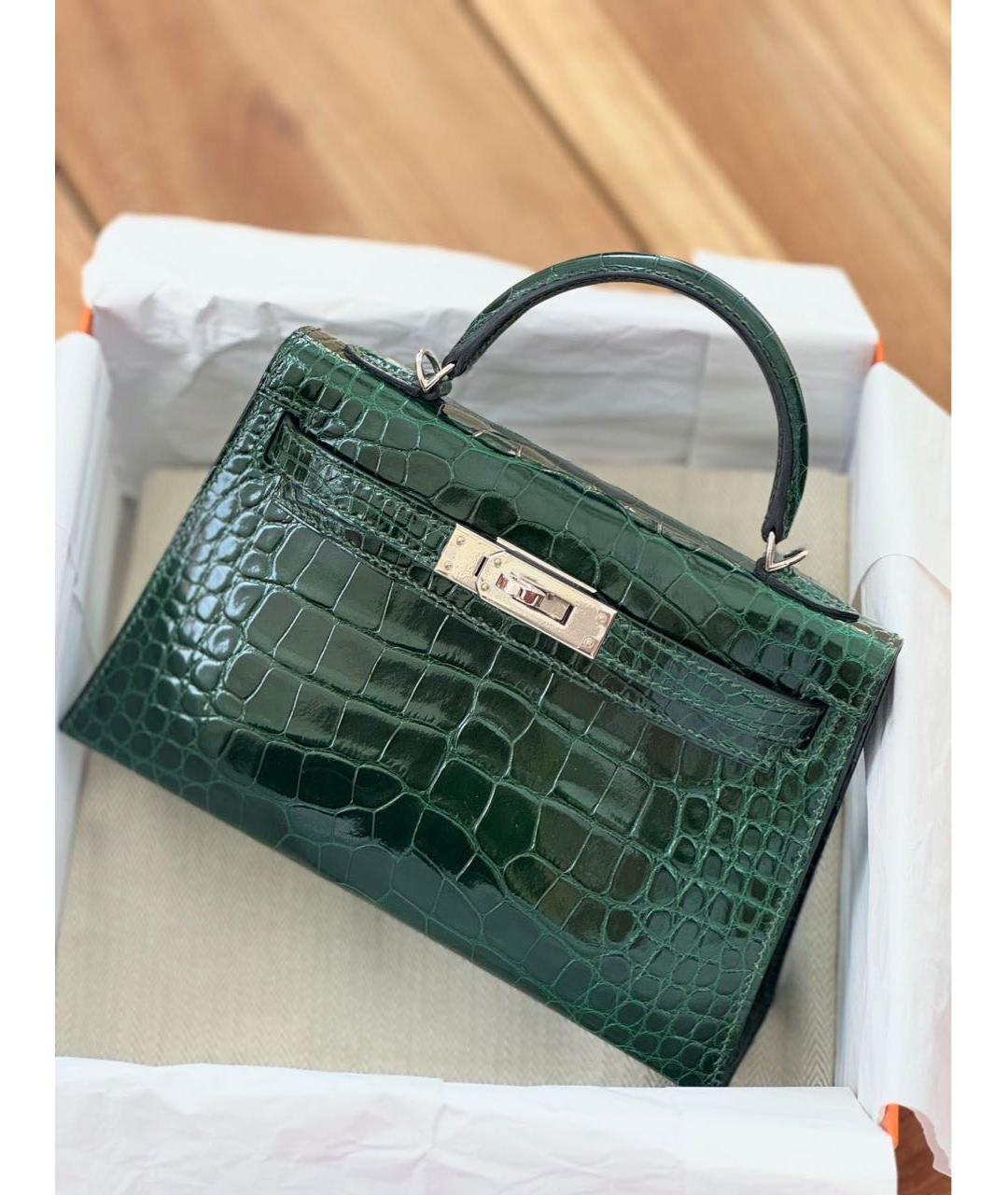 HERMES Зеленая сумка с короткими ручками из экзотической кожи, фото 2