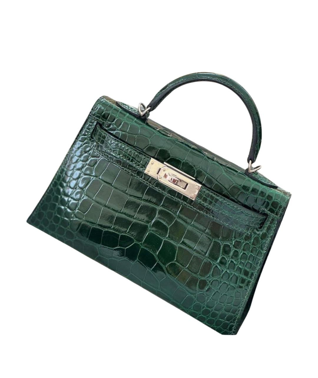 HERMES Зеленая сумка с короткими ручками из экзотической кожи, фото 1