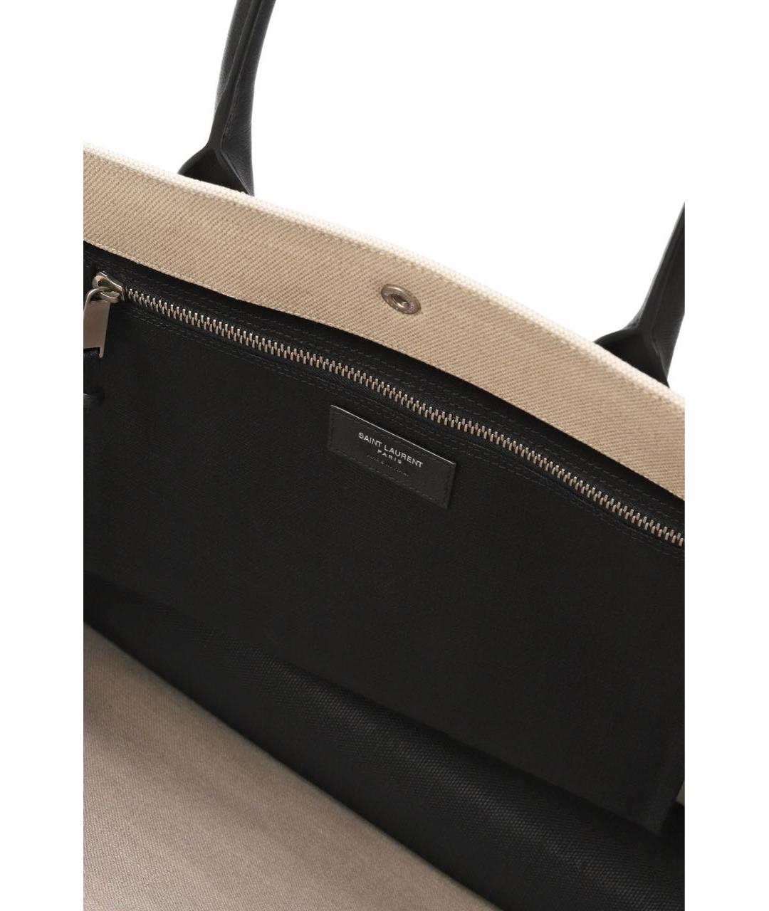 SAINT LAURENT Бежевая тканевая сумка тоут, фото 3