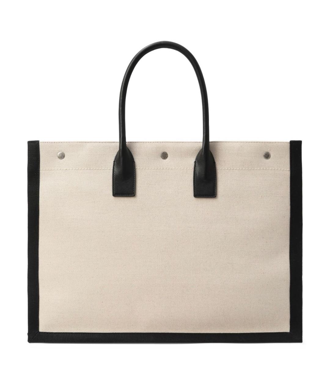 SAINT LAURENT Бежевая тканевая сумка тоут, фото 2