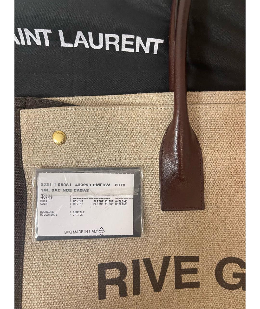 SAINT LAURENT Бежевая тканевая сумка тоут, фото 4