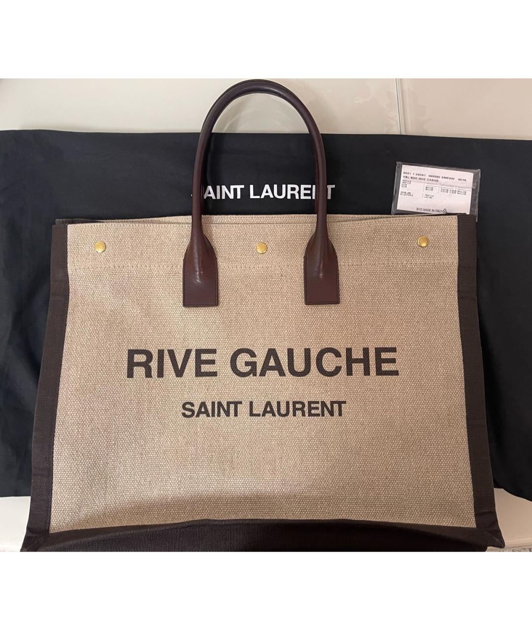 SAINT LAURENT Бежевая тканевая сумка тоут, фото 6