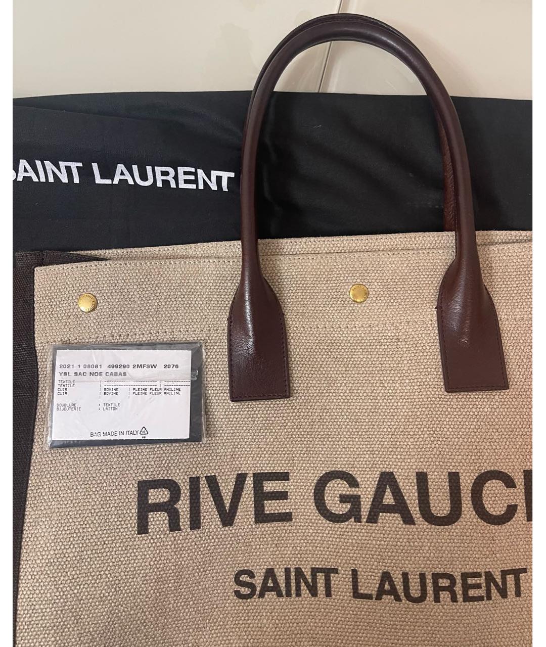 SAINT LAURENT Бежевая тканевая сумка тоут, фото 8