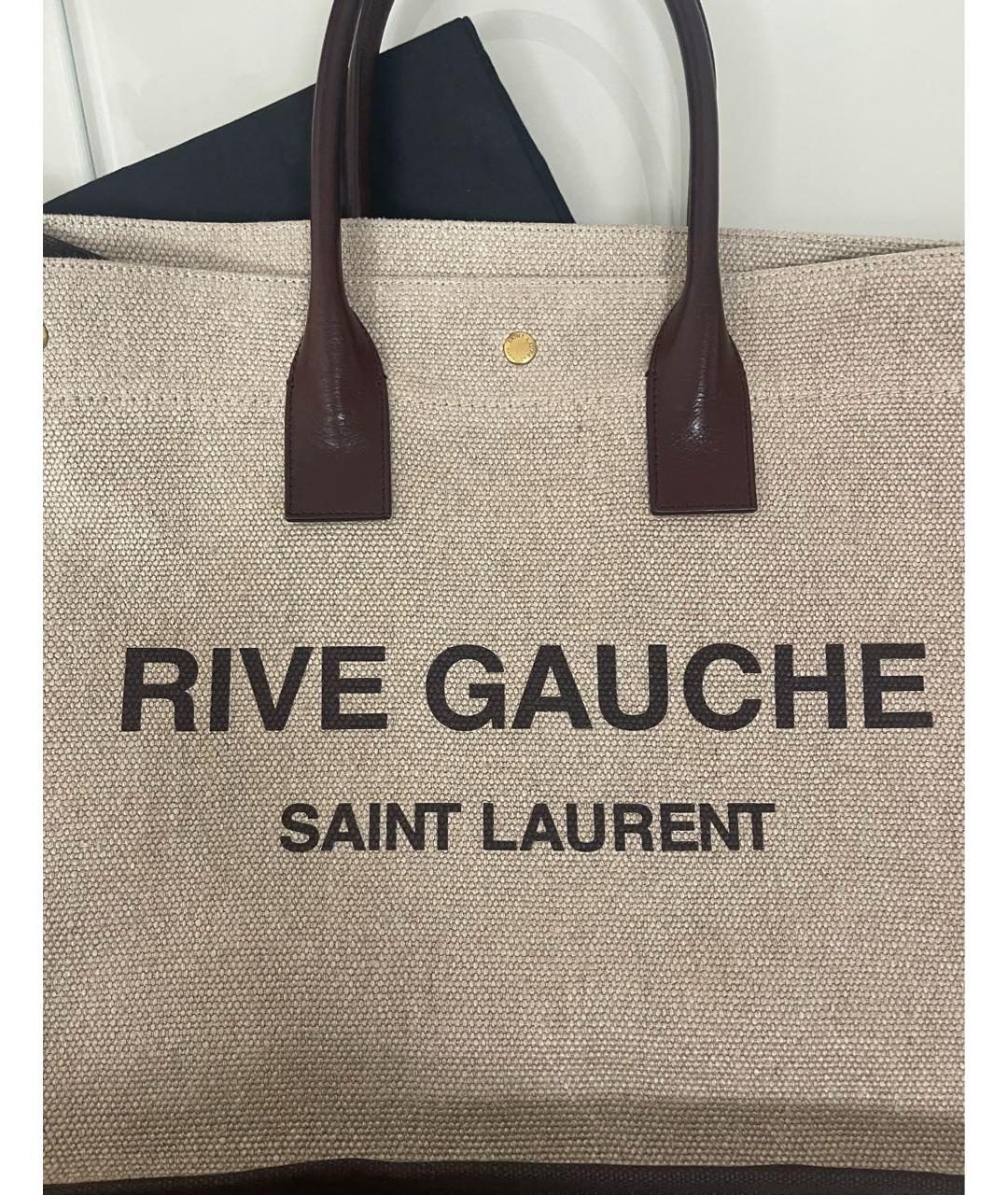 SAINT LAURENT Бежевая тканевая сумка тоут, фото 5