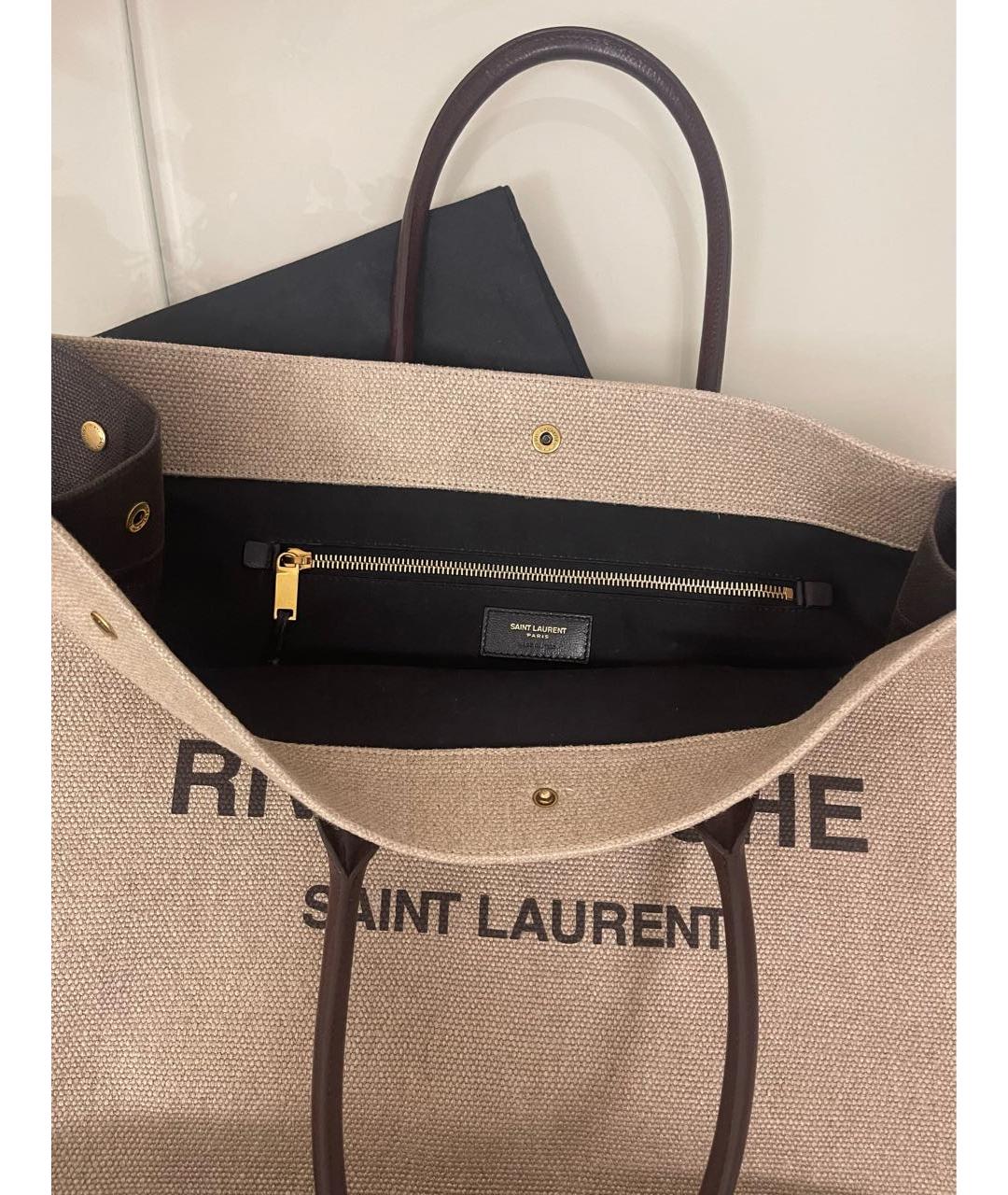 SAINT LAURENT Бежевая тканевая сумка тоут, фото 7
