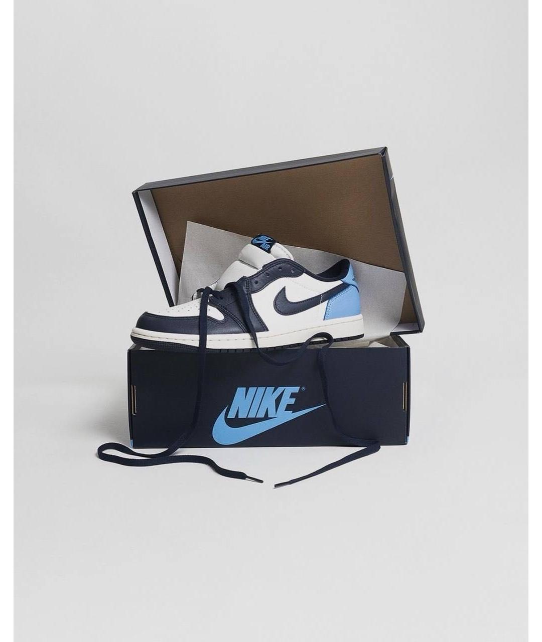 JORDAN Синие кожаные низкие кроссовки / кеды, фото 4