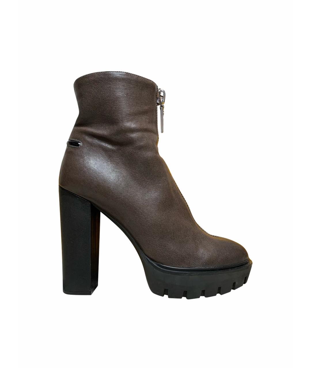 KENZO Коричневые кожаные ботильоны, фото 1