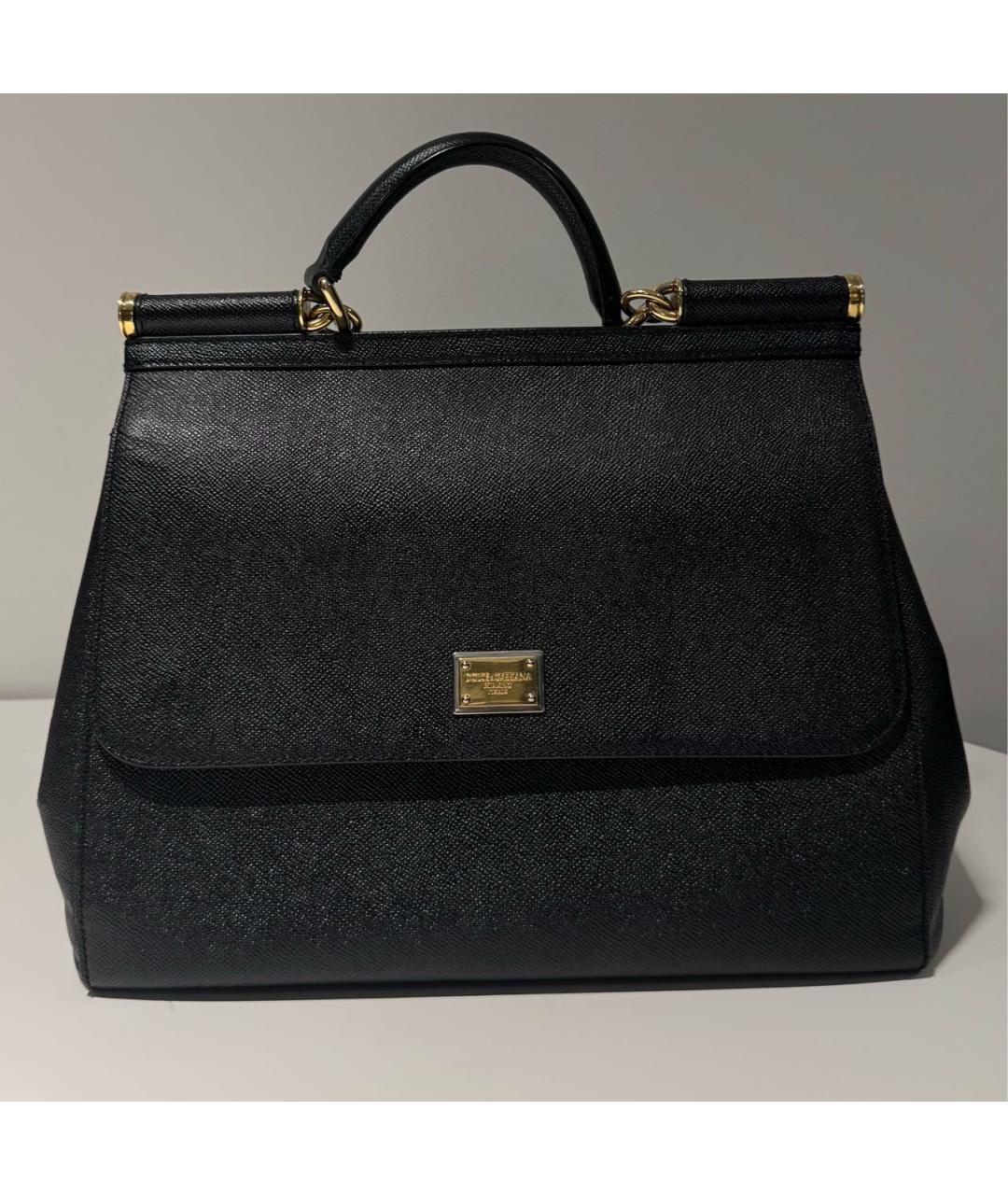 DOLCE&GABBANA Черная кожаная сумка с короткими ручками, фото 9