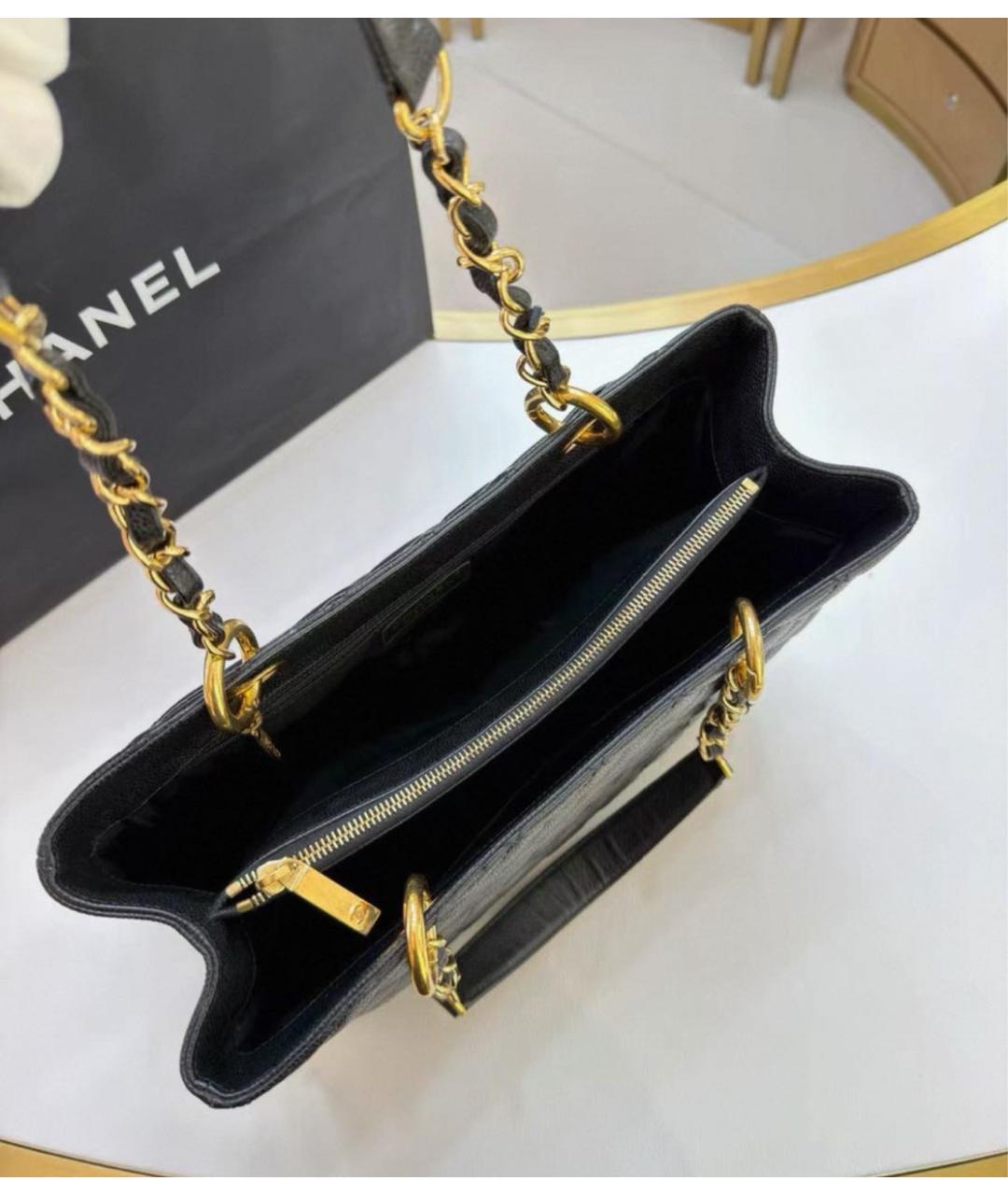 CHANEL Черная кожаная сумка тоут, фото 4