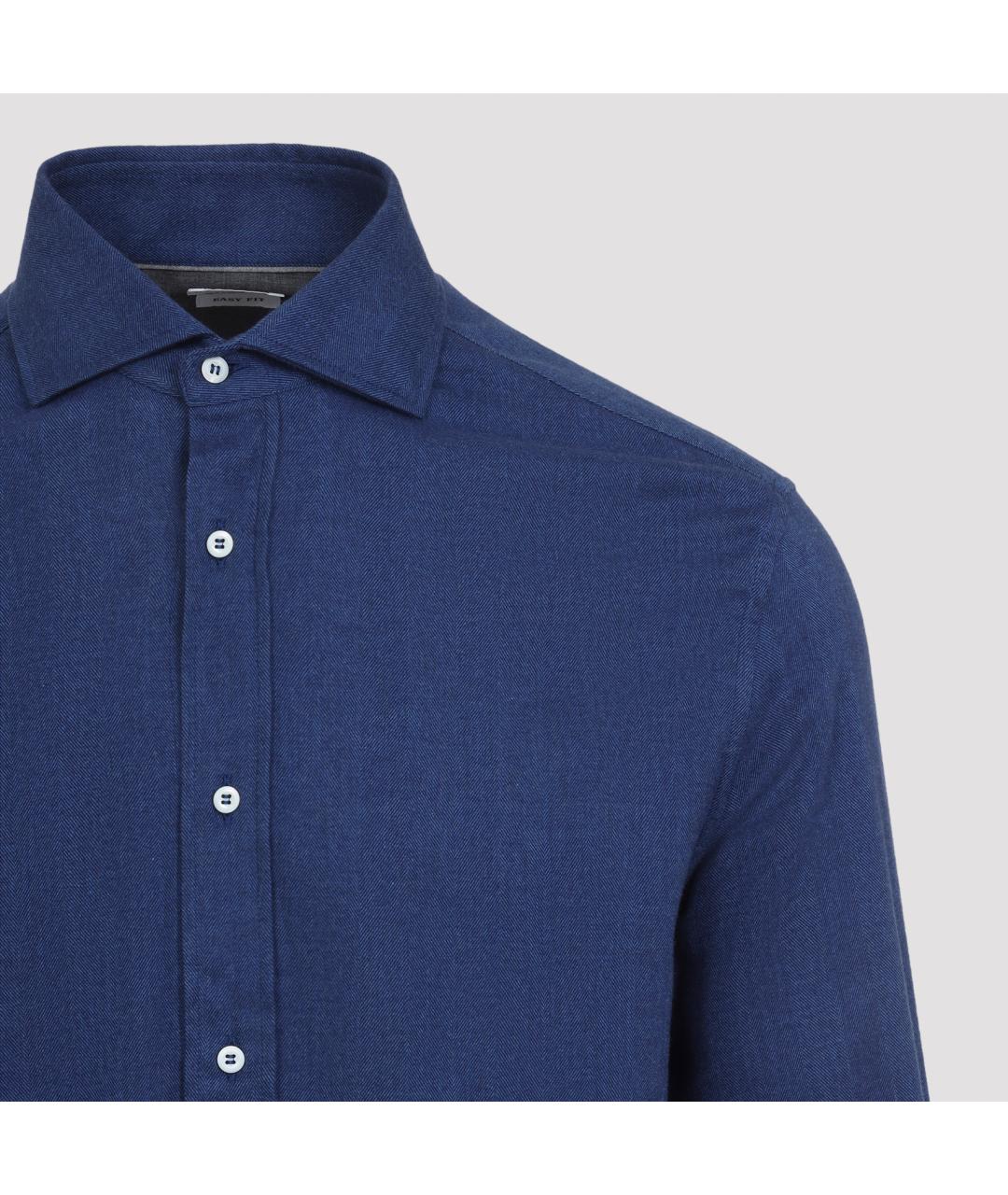 BRUNELLO CUCINELLI Синяя хлопковая кэжуал рубашка, фото 4