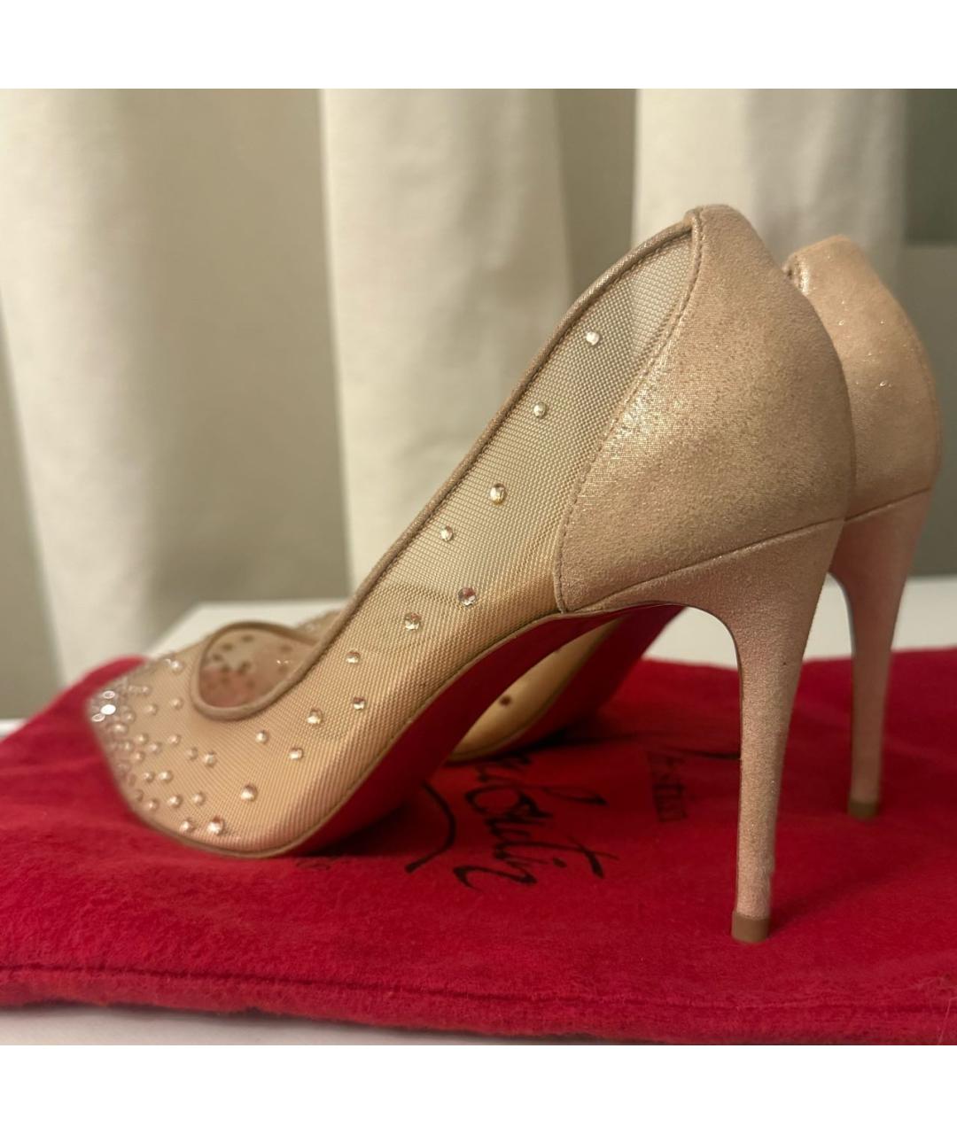 CHRISTIAN LOUBOUTIN Бежевые текстильные туфли, фото 3