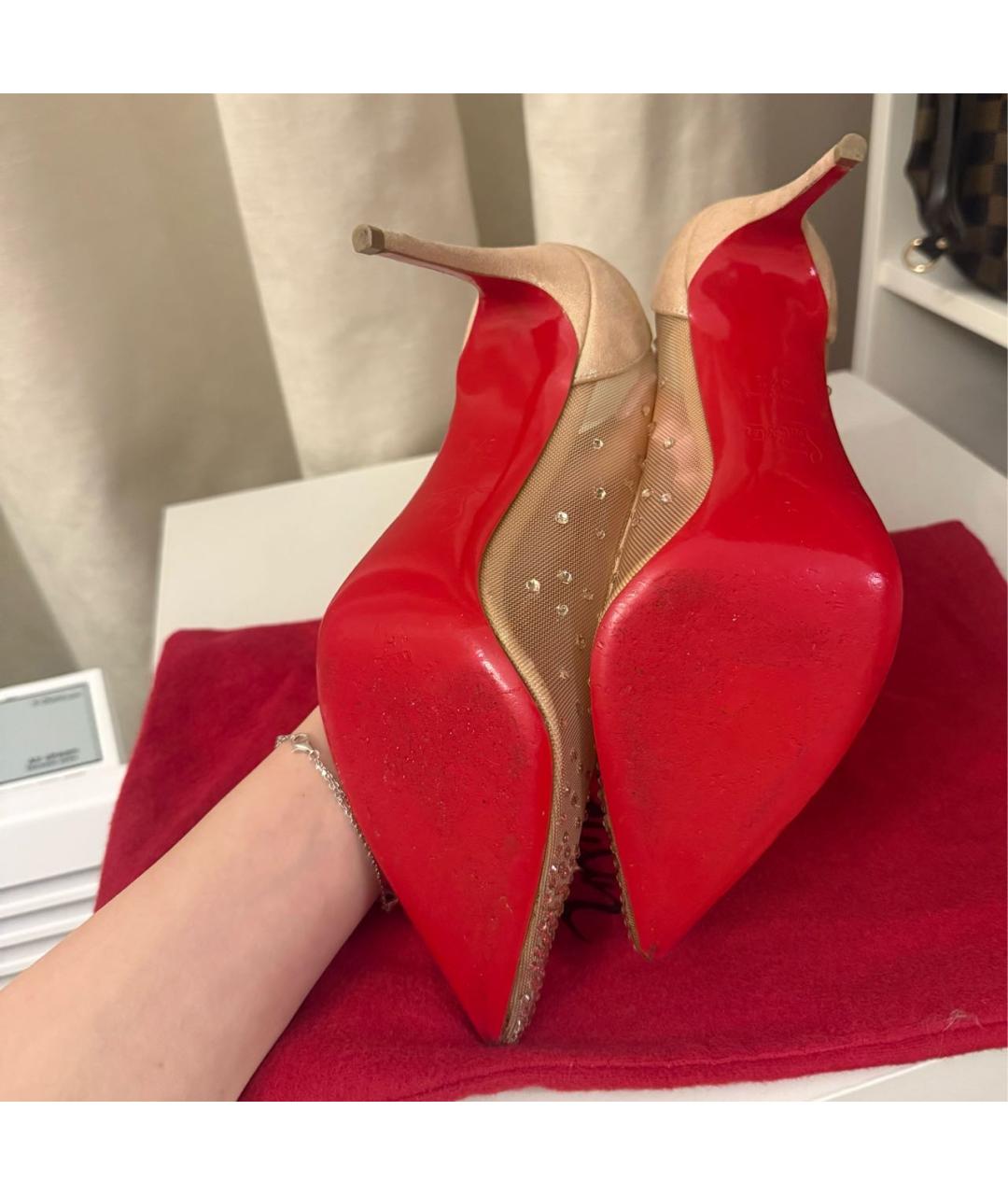 CHRISTIAN LOUBOUTIN Бежевые текстильные туфли, фото 4