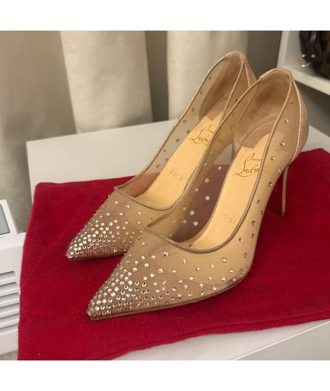 CHRISTIAN LOUBOUTIN Бежевые текстильные туфли, фото 2