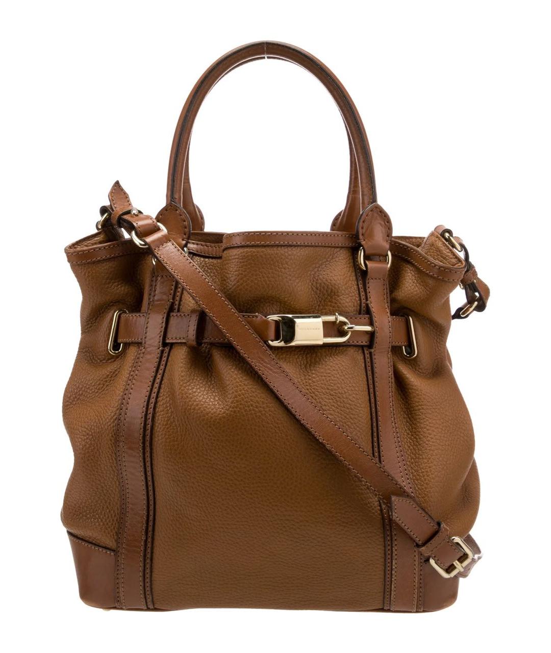 BURBERRY Коричневая кожаная сумка с короткими ручками, фото 5