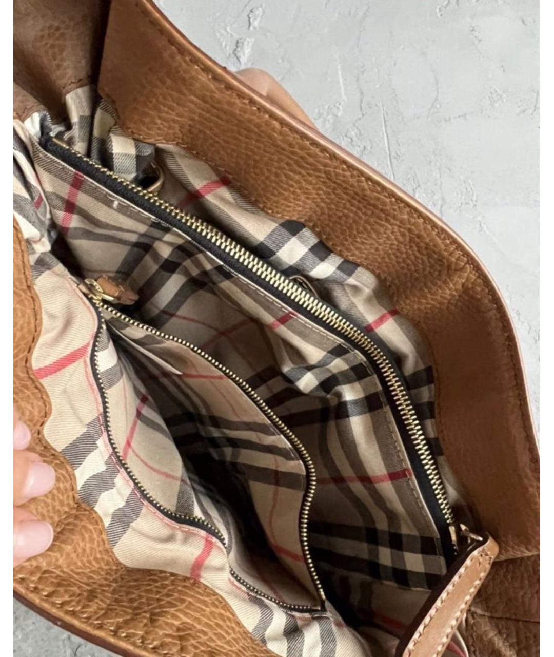 BURBERRY Коричневая кожаная сумка с короткими ручками, фото 4