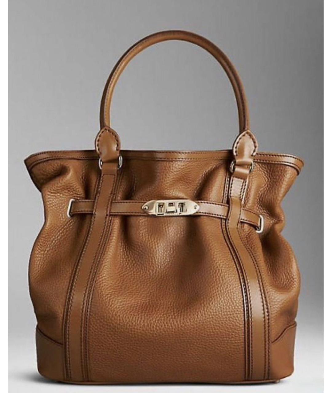 BURBERRY Коричневая кожаная сумка с короткими ручками, фото 9