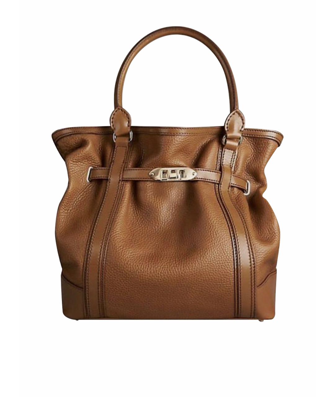 BURBERRY Коричневая кожаная сумка с короткими ручками, фото 1